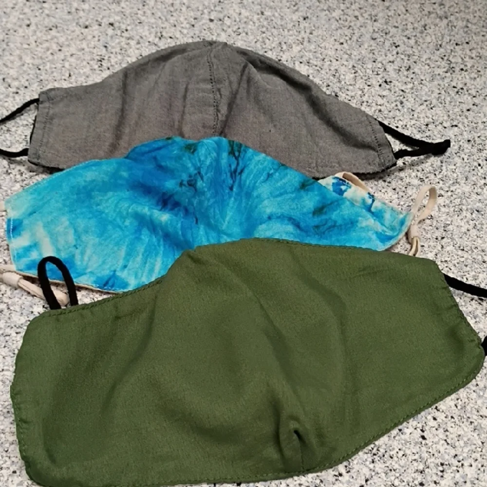 Set of Three Face Masks in Gray, Blue, and Green
